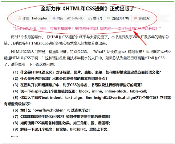 HTML header标签用于文章头部